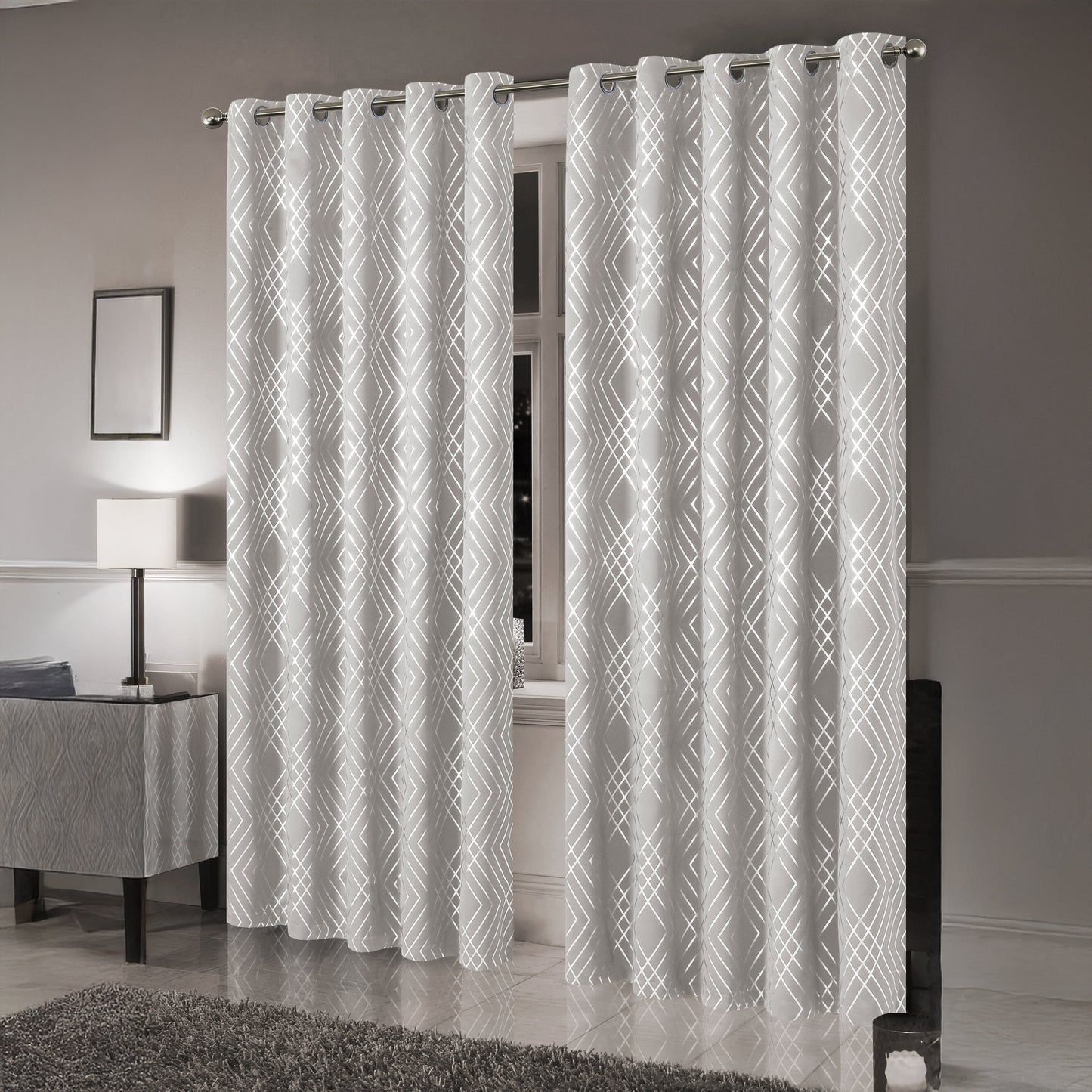 Geometric Natural Sparkle Blackout Curtains Soft Thermal Insulated Eyelet Ring Top Living Room & Bedroom Drapes by OLIVIA ROCCO