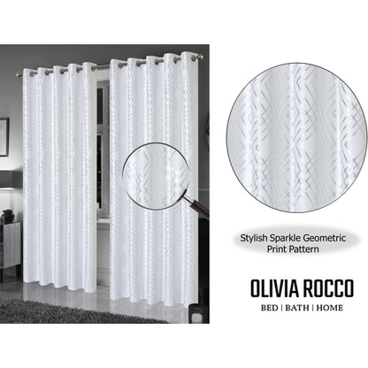 Geometric White Sparkle Blackout Curtains Soft Thermal Insulated Eyelet Ring Top Living Room & Bedroom Drapes by OLIVIA ROCCO
