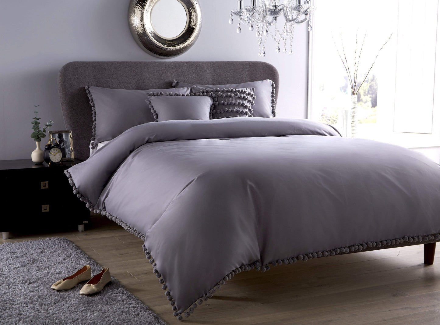 Hand Stitched Pom Pom Cotton Rich Duvet Set Durable Elegant Bedding in Multiple Sizes and Colours Perfect for Master Suites and Guest Rooms by OLIVIA ROCCO