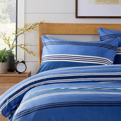 Harlow Stripes Blue Duvet Cover Set with Pillowcases Breathable Polyester Button Closure Bedding Available in Single Double and King Sizes by OLIVIA ROCCO