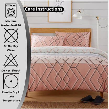 Havanna Geo Reversible Luxury Cotton Blend Duvet Cover Set with Pillowcases in Pink and Teal Single Double King by OLIVIA ROCCO