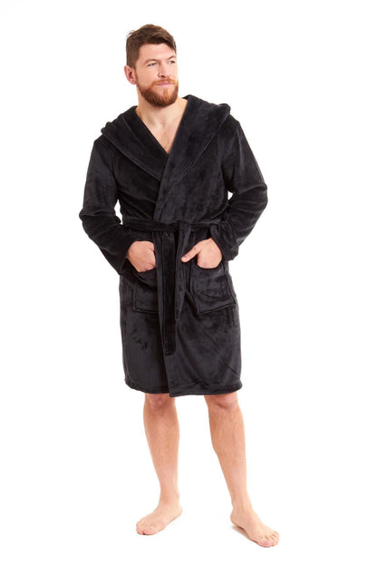 Hooded Ultra-Absorbing Plush Flannel Bathrobe for Men Soft Fleece Warm Dressing Gown Perfect for Home Hotel Gym Spa and Lounge in Stylish Colours by Daisy Dreamer