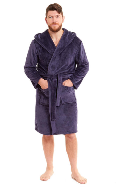 Hooded Ultra-Absorbing Plush Flannel Bathrobe for Men Soft Fleece Warm Dressing Gown Perfect for Home Hotel Gym Spa and Lounge in Stylish Colours by Daisy Dreamer