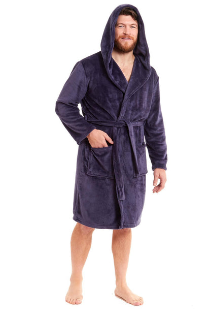 Hooded Ultra-Absorbing Plush Flannel Bathrobe for Men Soft Fleece Warm Dressing Gown Perfect for Home Hotel Gym Spa and Lounge in Stylish Colours by Daisy Dreamer