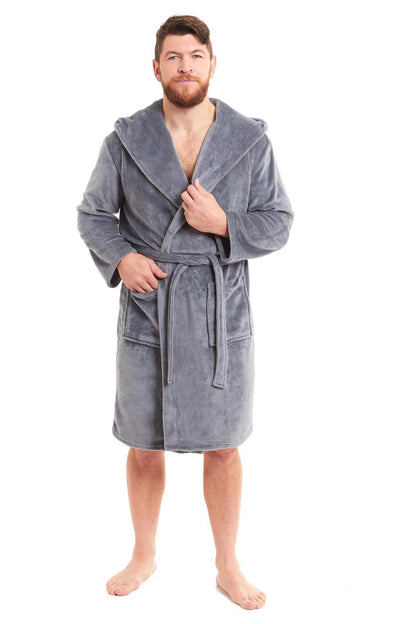Hooded Ultra-Absorbing Plush Flannel Bathrobe for Men Soft Fleece Warm Dressing Gown Perfect for Home Hotel Gym Spa and Lounge in Stylish Colours by Daisy Dreamer