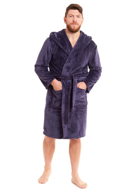 Hooded Ultra-Absorbing Plush Flannel Bathrobe for Men Soft Fleece Warm Dressing Gown Perfect for Home Hotel Gym Spa and Lounge in Stylish Colours by Daisy Dreamer
