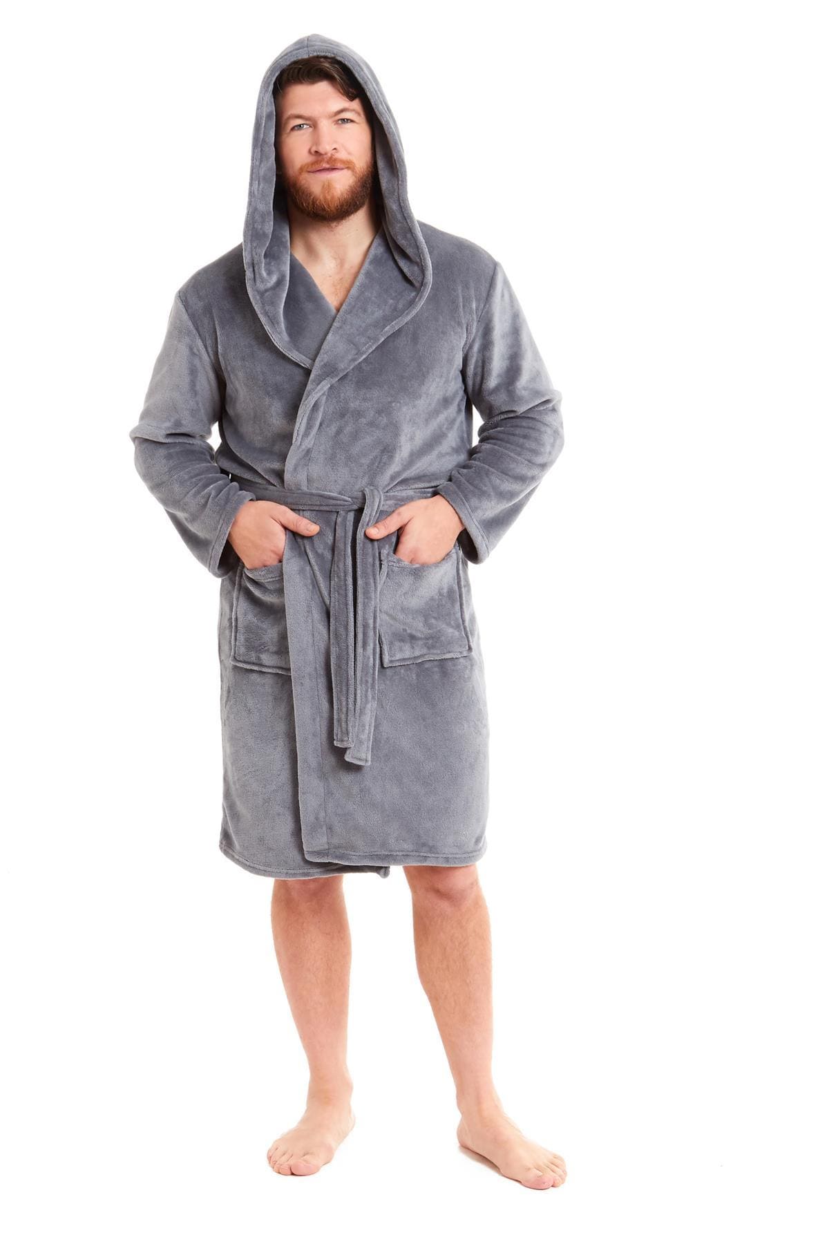 Hooded Ultra-Absorbing Plush Flannel Bathrobe for Men Soft Fleece Warm Dressing Gown Perfect for Home Hotel Gym Spa and Lounge in Stylish Colours by Daisy Dreamer