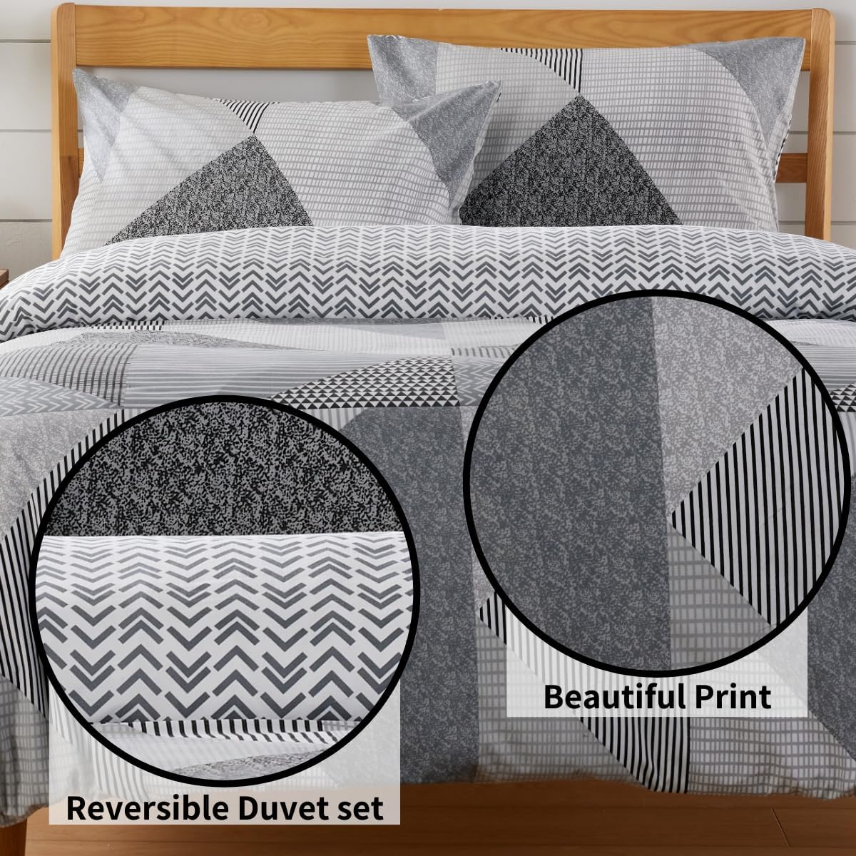 Jasper Grey Printed Reversible Quilted Duvet Cover Set with Button Closure in Single Double and King High-Quality Polyester by OLIVIA ROCCO