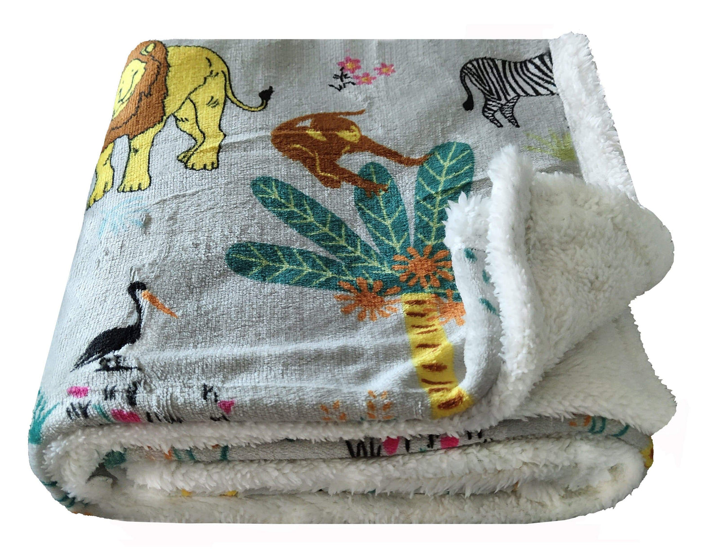 Jungle Safari Animal Kingdom Children's Teddy Fleece Bedding Set Lions Elephants Giraffes Zebras Matching Throw and Cushion Available by OLIVIA ROCCO