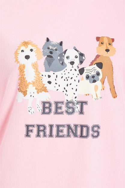Ladies Pink Dog Print Jersey Cotton Pajama Set Soft Cozy Long Sleeve Women's Nightwear Sleepwear Loungewear Multiple Sizes by Daisy Dreamer