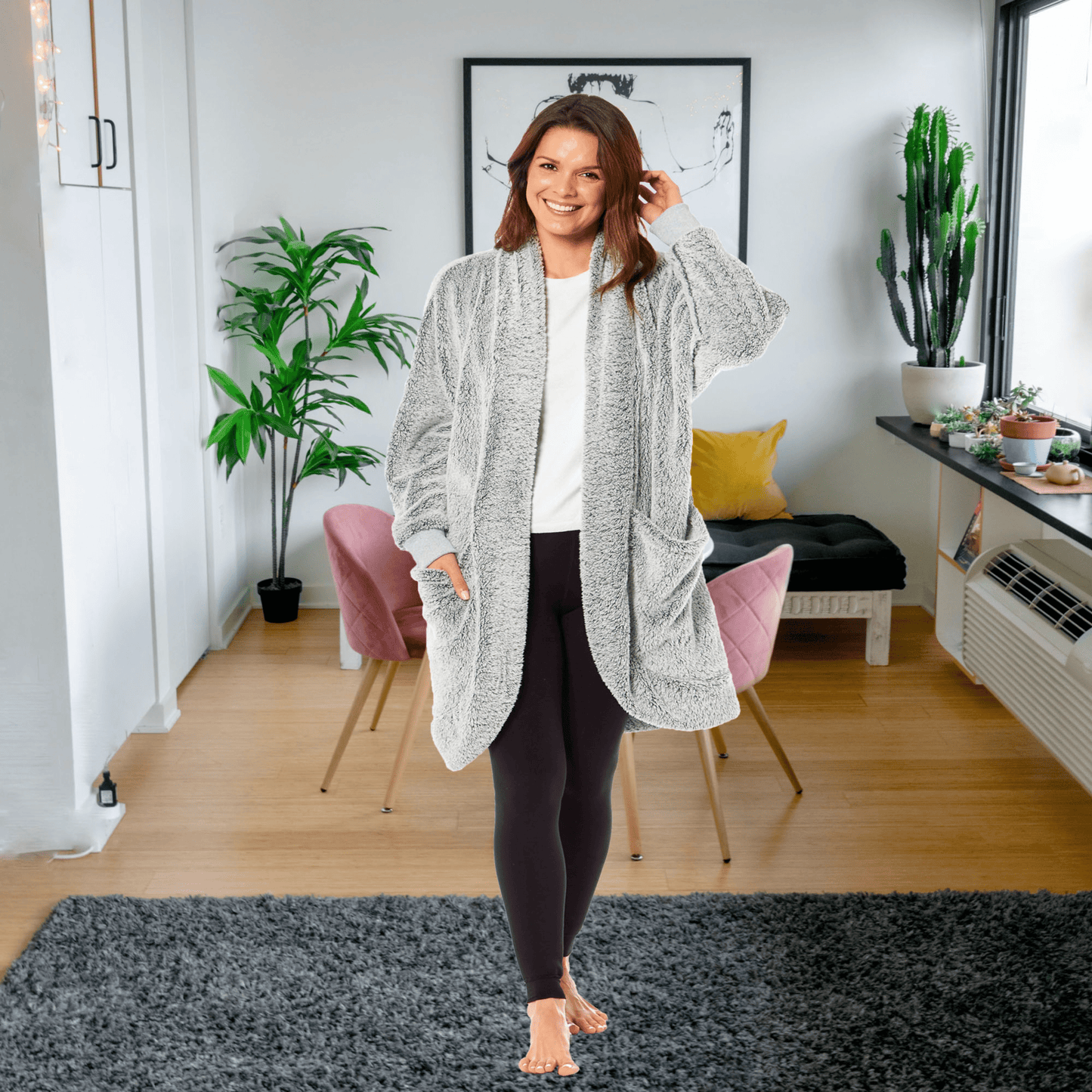 Ladies Shimmer Grey Luxurious Cardi Gown Soft-Touch Polyester Elegant Loungewear Robe Warm Dressing Gown for Relaxed Mornings and Special Evenings Sizes S to XL by Daisy Dreamer