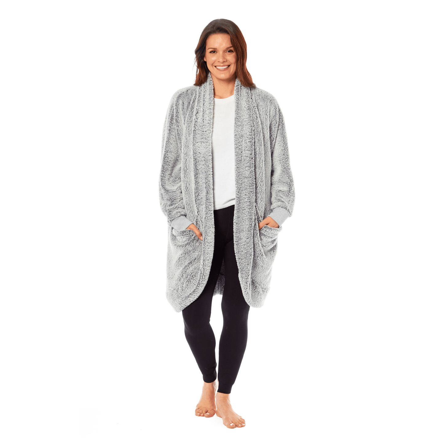 Ladies Shimmer Grey Luxurious Cardi Gown Soft-Touch Polyester Elegant Loungewear Robe Warm Dressing Gown for Relaxed Mornings and Special Evenings Sizes S to XL by Daisy Dreamer
