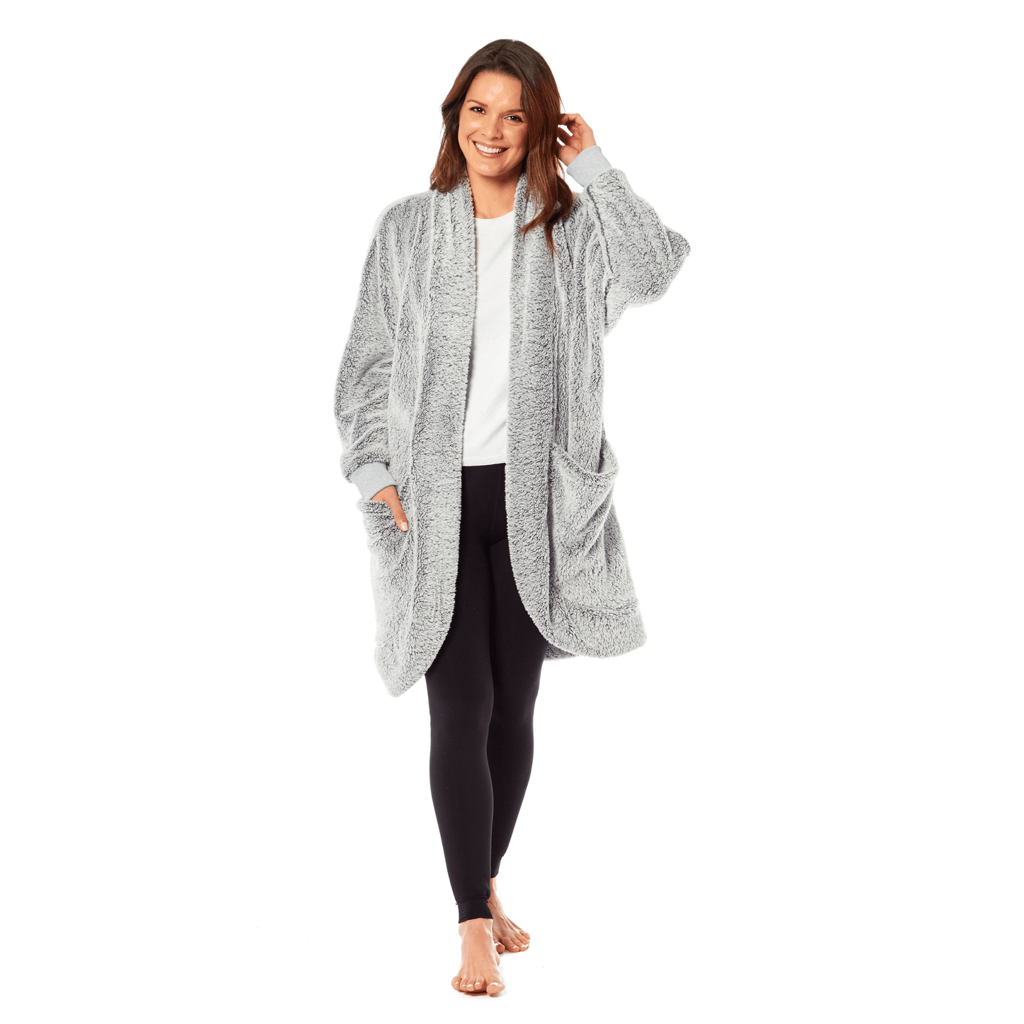 Ladies Shimmer Grey Luxurious Cardi Gown Soft-Touch Polyester Elegant Loungewear Robe Warm Dressing Gown for Relaxed Mornings and Special Evenings Sizes S to XL by Daisy Dreamer
