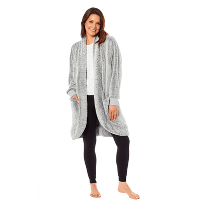 Ladies Shimmer Grey Luxurious Cardi Gown Soft-Touch Polyester Elegant Loungewear Robe Warm Dressing Gown for Relaxed Mornings and Special Evenings Sizes S to XL by Daisy Dreamer