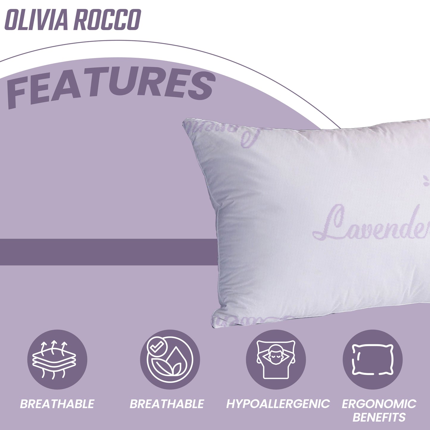 Lavender Infused Unique Hotel Pillow Hypoallergenic Microfibre Luxury Premium Fibre Filling for Superior Comfort and Support by OLIVIA ROCCO