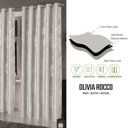 Leaf Natural Sparkle Blackout Curtains Super Soft Thermal Insulated Eyelet Drapes for Living Room & Bedroom 2 Panels by OLIVIA ROCCO