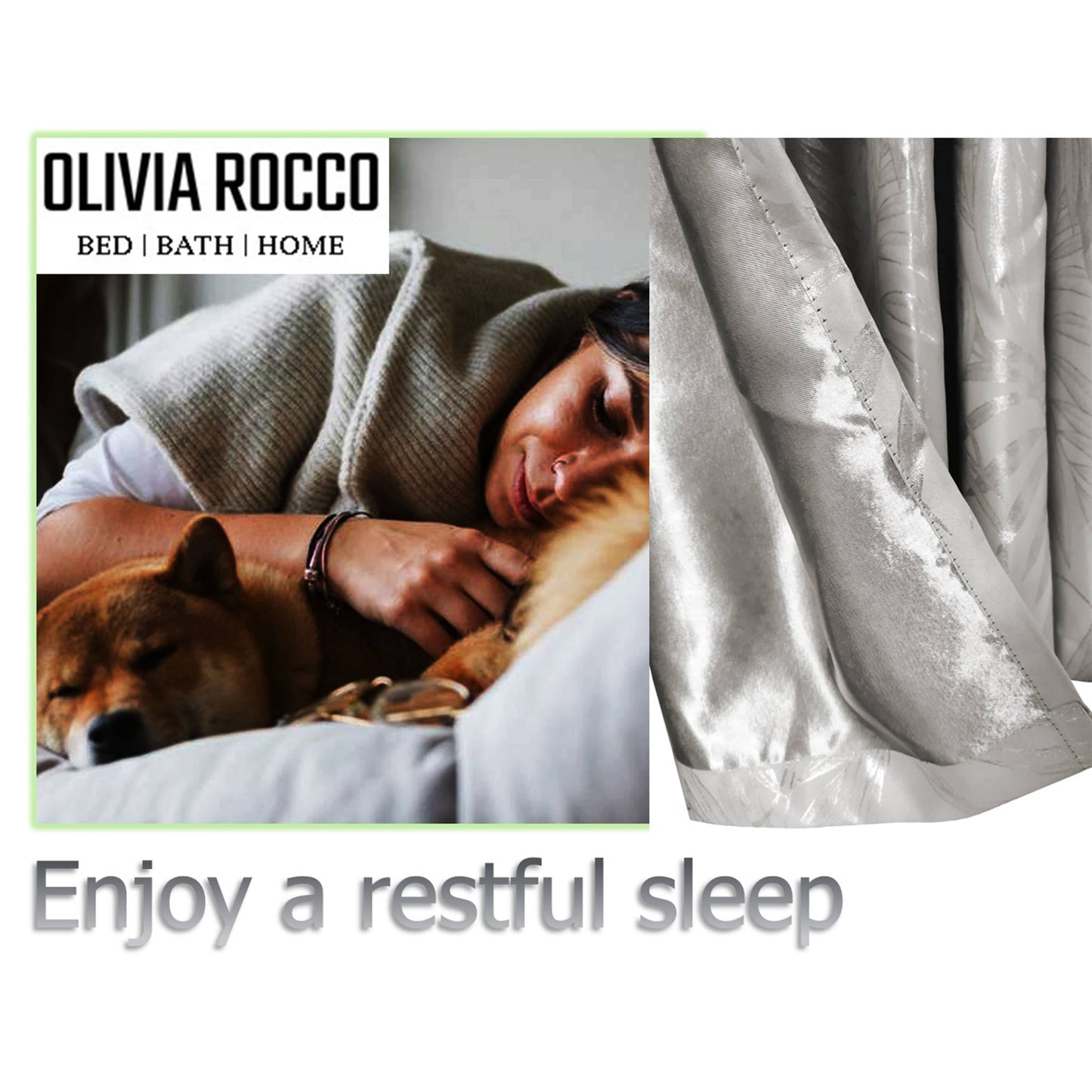 Leaf Natural Sparkle Blackout Curtains Super Soft Thermal Insulated Eyelet Drapes for Living Room & Bedroom 2 Panels by OLIVIA ROCCO