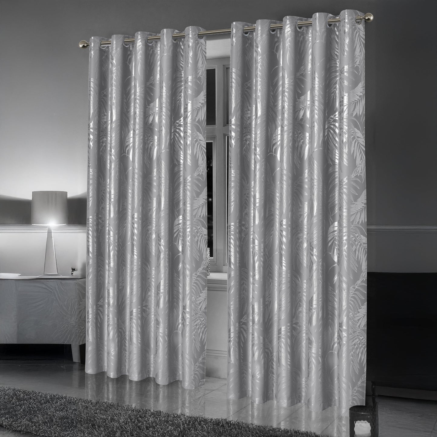 Leaf Silver Sparkle Blackout Curtains Super Soft Thermal Insulated Eyelet Drapes for Living Room & Bedroom 2 Panels by OLIVIA ROCCO