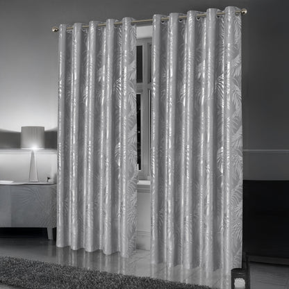 Leaf Silver Sparkle Blackout Curtains Super Soft Thermal Insulated Eyelet Drapes for Living Room & Bedroom 2 Panels by OLIVIA ROCCO