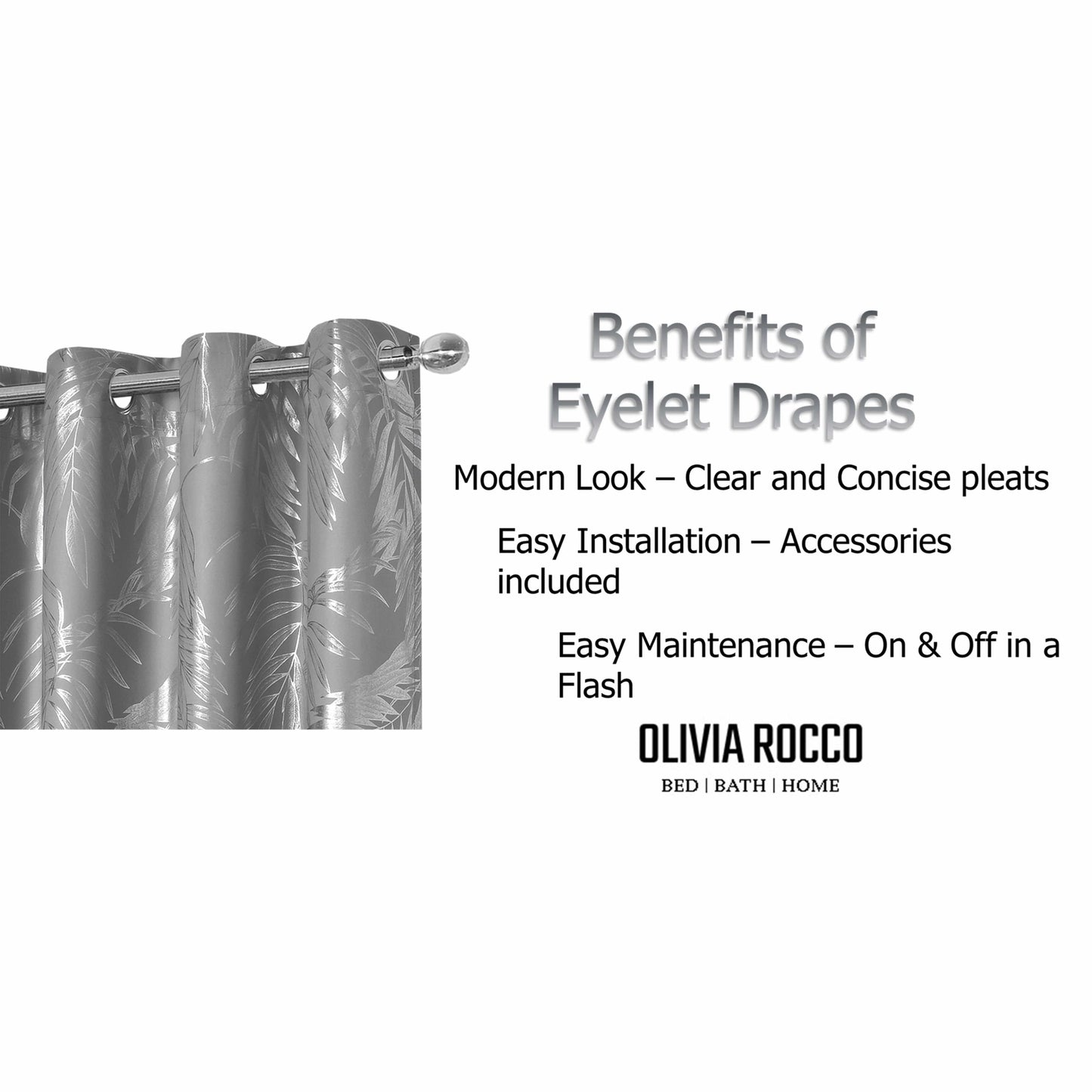 Leaf Silver Sparkle Blackout Curtains Super Soft Thermal Insulated Eyelet Drapes for Living Room & Bedroom 2 Panels by OLIVIA ROCCO