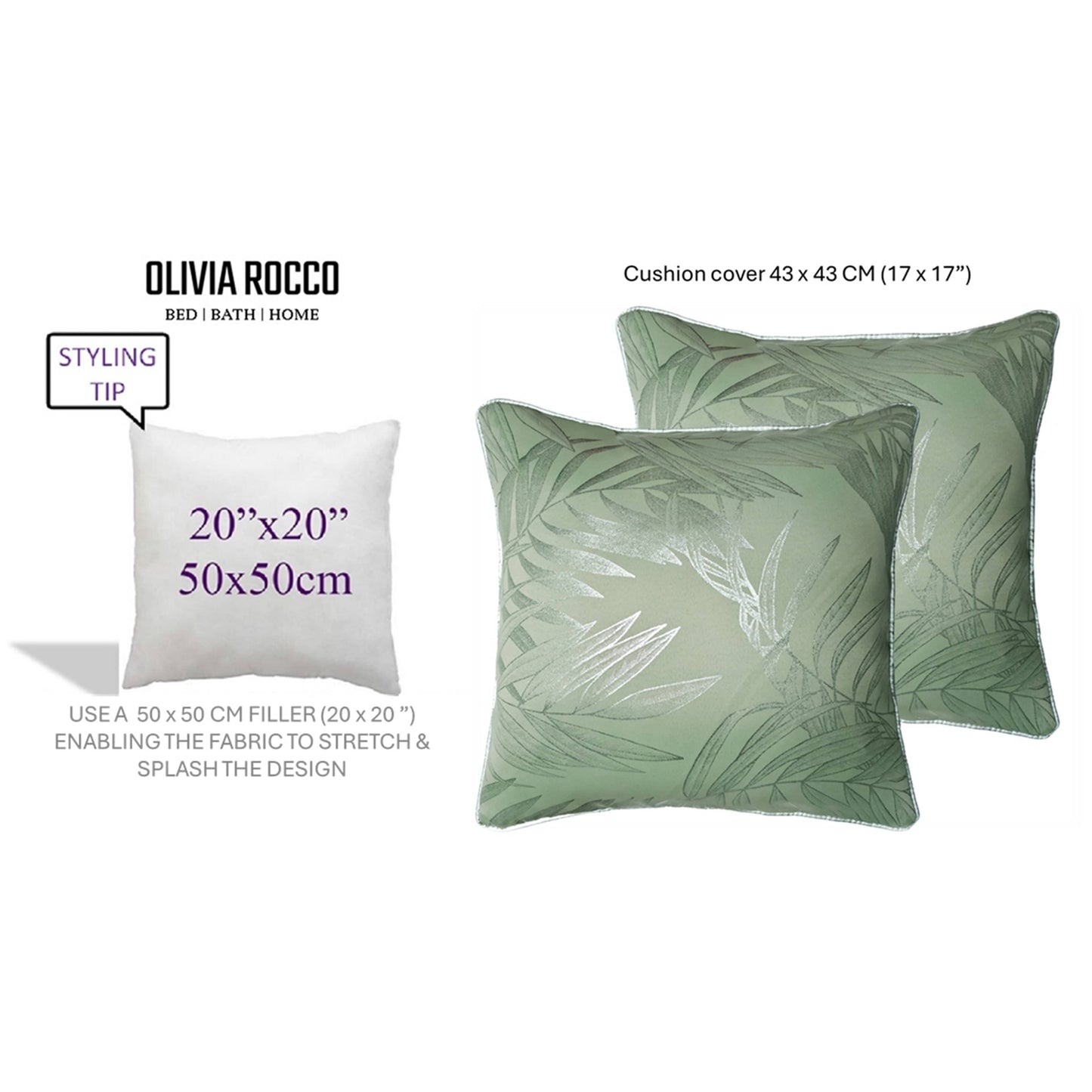 Leaf Sparkle 2 Pack Cushion Covers Leaf Sage Green Modern Decorative Throw Pillow Cases for Sofa or Bed by OLIVIA ROCCO