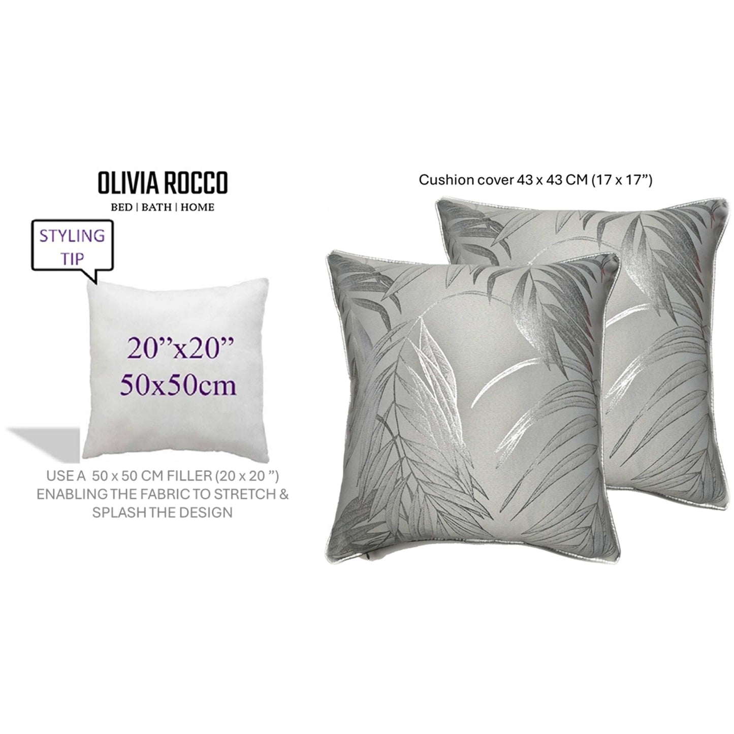 Leaf Sparkle 2 Pack Cushion Covers Leaf Silver Modern Decorative Throw Pillow Cases for Sofa or Bed by OLIVIA ROCCO