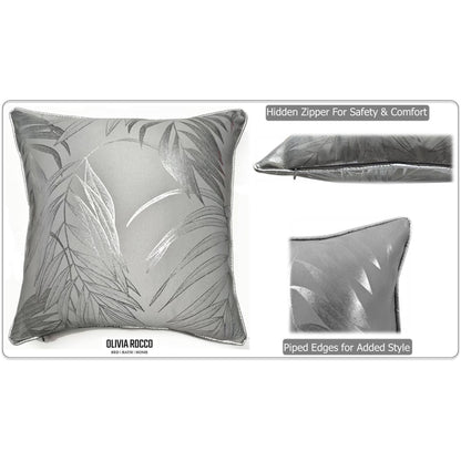 Leaf Sparkle 2 Pack Cushion Covers Leaf Silver Modern Decorative Throw Pillow Cases for Sofa or Bed by OLIVIA ROCCO