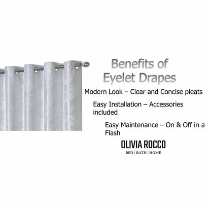 Leaf White Sparkle Blackout Curtains Super Soft Thermal Insulated Eyelet Drapes for Living Room & Bedroom 2 Panels by OLIVIA ROCCO