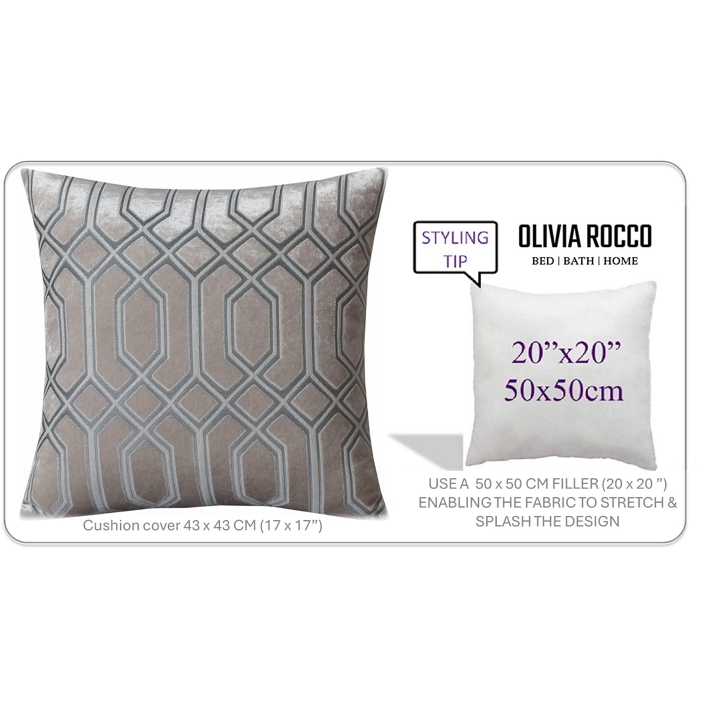 Luxe Geo Velvet Cushion Covers 2 Pack Champagne Geometric Decorative Cushions for Sofa Bed & Living Room by OLIVIA ROCCO