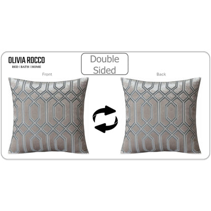 Luxe Geo Velvet Cushion Covers 2 Pack Champagne Geometric Decorative Cushions for Sofa Bed & Living Room by OLIVIA ROCCO