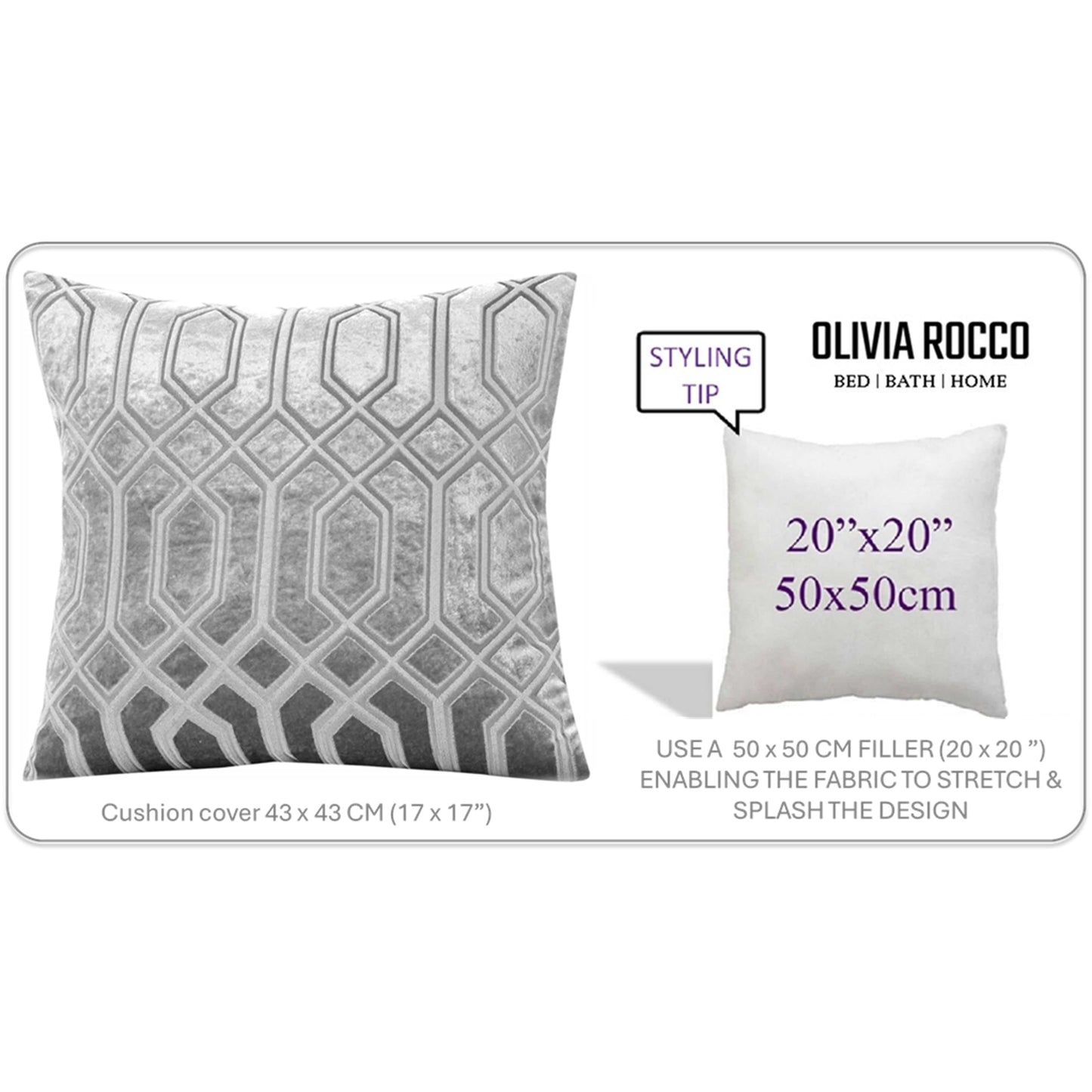 Luxe Geo Velvet Cushion Covers 2 Pack Grey Geometric Decorative Cushions for Sofa Bed & Living Room by OLIVIA ROCCO