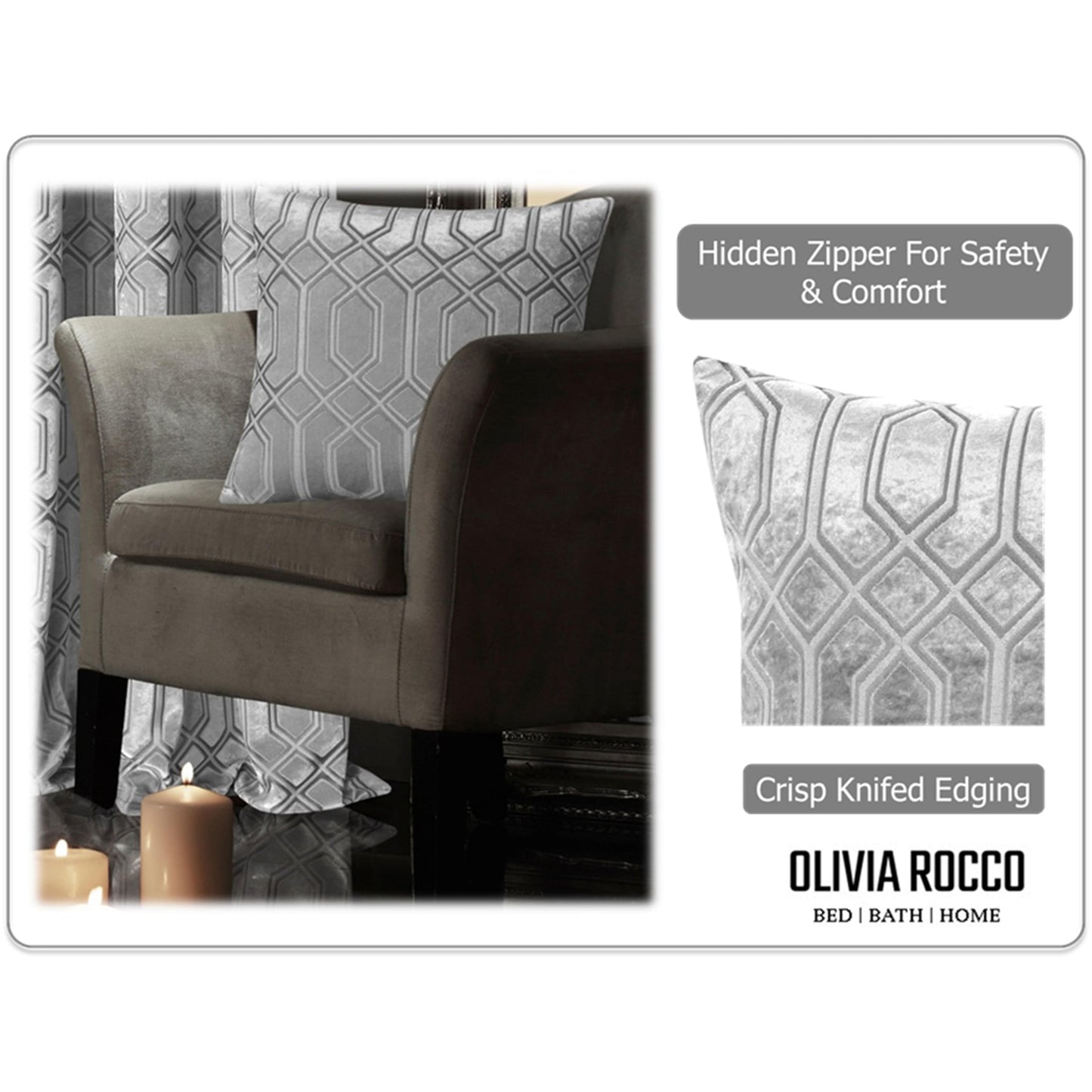 Luxe Geo Velvet Cushion Covers 2 Pack Grey Geometric Decorative Cushions for Sofa Bed & Living Room by OLIVIA ROCCO