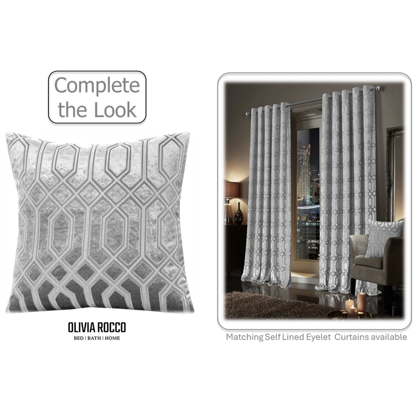 Luxe Geo Velvet Cushion Covers 2 Pack Grey Geometric Decorative Cushions for Sofa Bed & Living Room by OLIVIA ROCCO