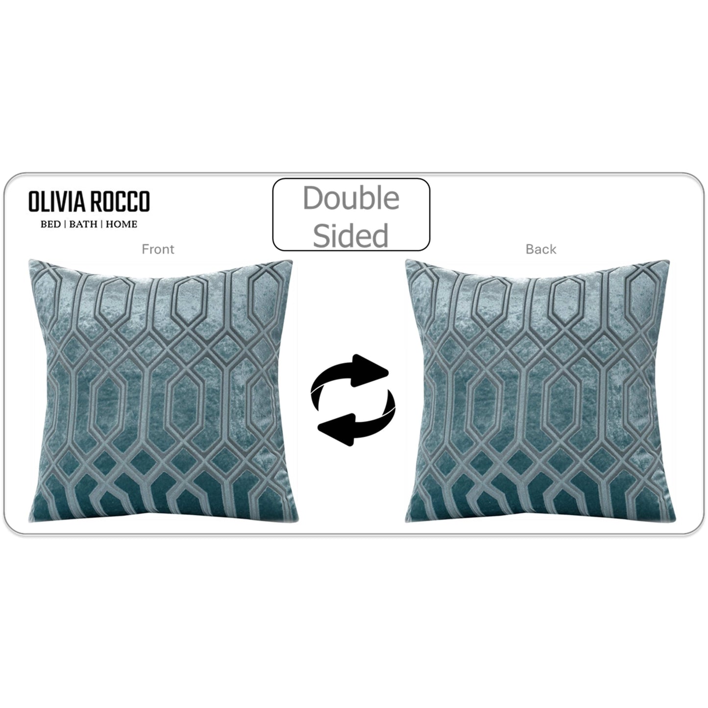 Luxe Geo Velvet Cushion Covers 2 Pack Teal Geometric Decorative Cushions for Sofa Bed & Living Room by OLIVIA ROCCO