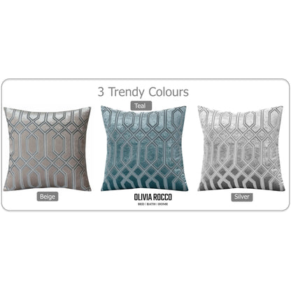 Luxe Geo Velvet Cushion Covers 2 Pack Teal Geometric Decorative Cushions for Sofa Bed & Living Room by OLIVIA ROCCO