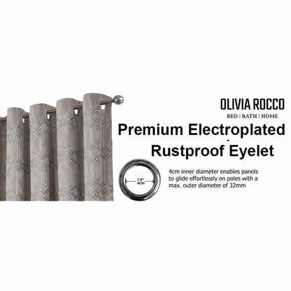 Luxe Geo Velvet Eyelet Curtains Champagne Thermal Insulated Soundproof Light Blocking Drapes for Bedroom & Lounge by OLIVIA ROCCO