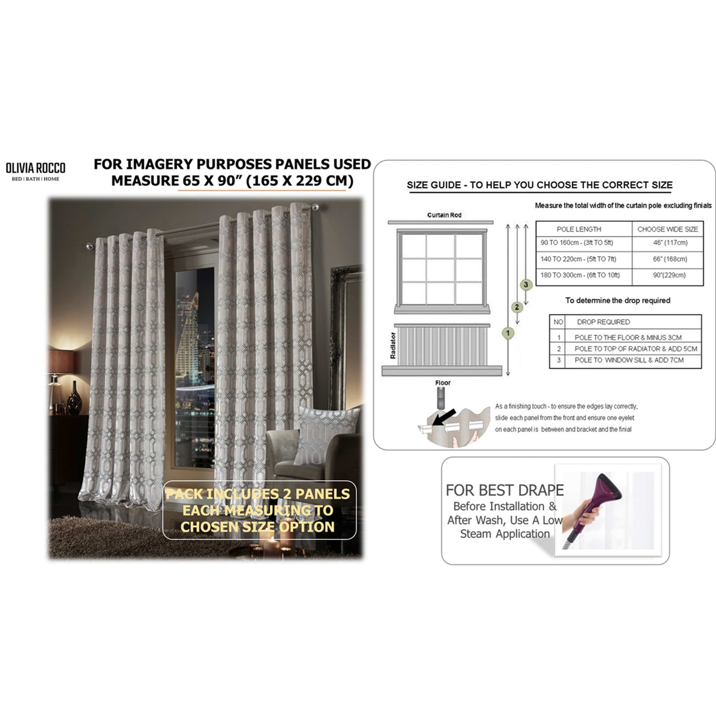 Luxe Geo Velvet Eyelet Curtains Champagne Thermal Insulated Soundproof Light Blocking Drapes for Bedroom & Lounge by OLIVIA ROCCO