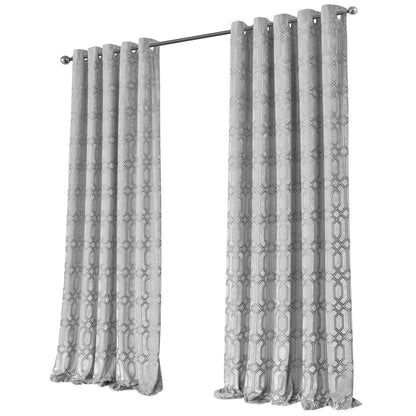 Luxe Geo Velvet Eyelet Curtains Grey Thermal Insulated Soundproof Light Blocking Drapes for Bedroom & Lounge by OLIVIA ROCCO