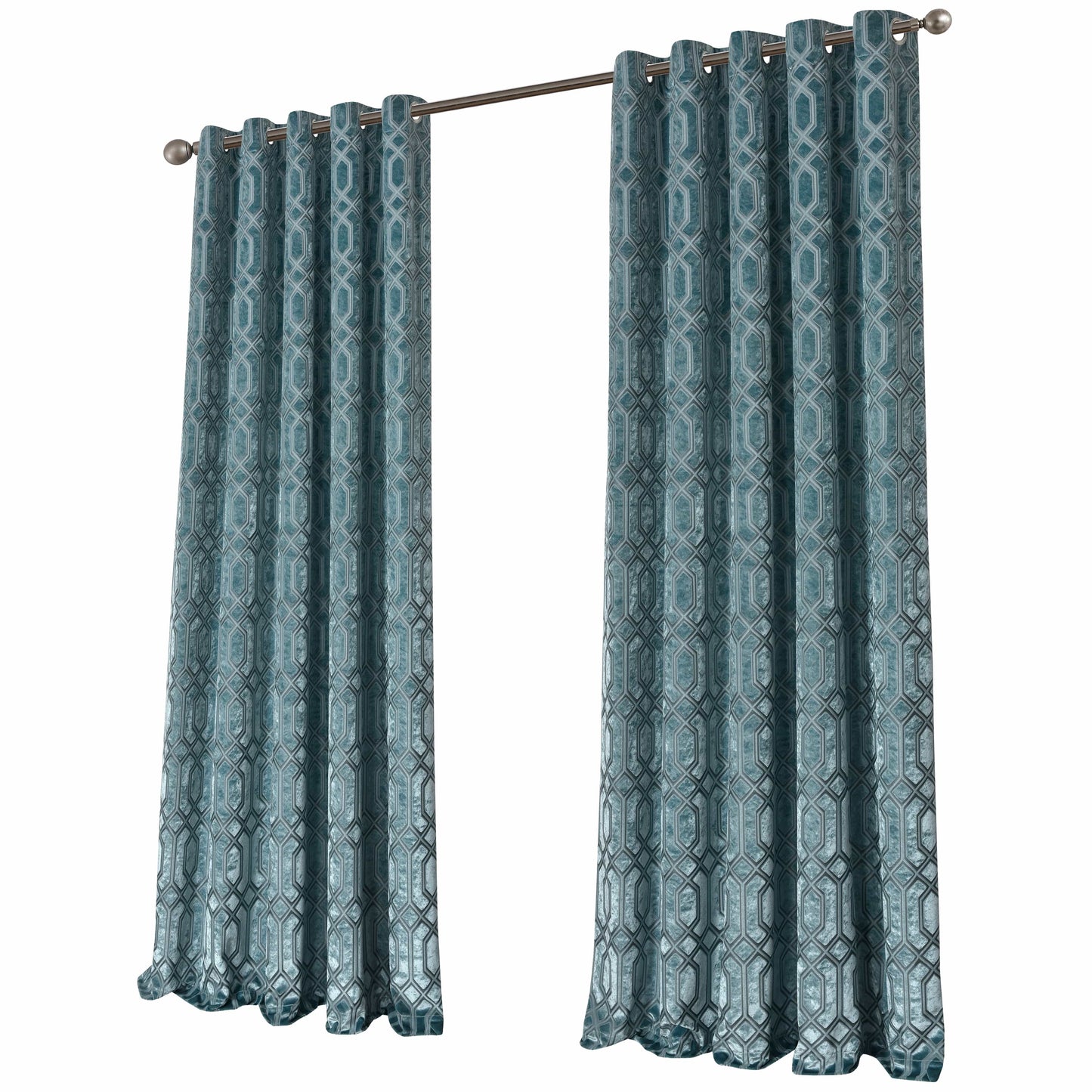 Luxe Geo Velvet Eyelet Curtains Teal Thermal Insulated Soundproof Light Blocking Drapes for Bedroom & Lounge by OLIVIA ROCCO
