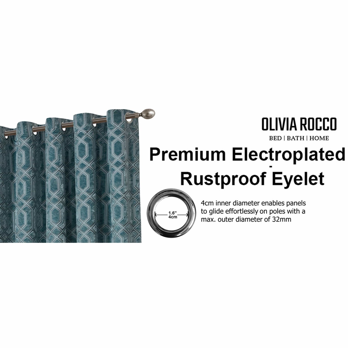 Luxe Geo Velvet Eyelet Curtains Teal Thermal Insulated Soundproof Light Blocking Drapes for Bedroom & Lounge by OLIVIA ROCCO