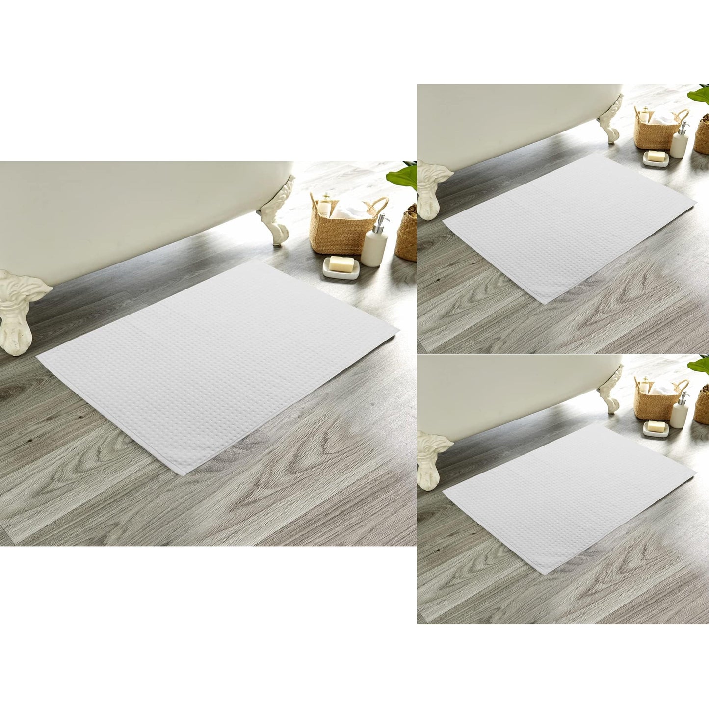 Pack of 3 Luxe Ultra-Soft Deep Cotton Pile Bathmats Handcrafted Eco-Friendly Absorbent Quick-Drying Premium Cotton Rug for Bathroom Decor by OLIVIA ROCCO