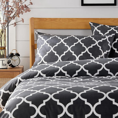 Marrakesh Grey Printed Duvet Cover Set Luxurious Easy Care Polyester Blend Bedding with Pillowcases for Master Bedroom Guest Rooms Dorms Durable and Comfortable by OLIVIA ROCCO