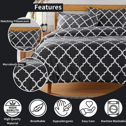Marrakesh Grey Printed Duvet Cover Set Luxurious Easy Care Polyester Blend Bedding with Pillowcases for Master Bedroom Guest Rooms Dorms Durable and Comfortable by OLIVIA ROCCO