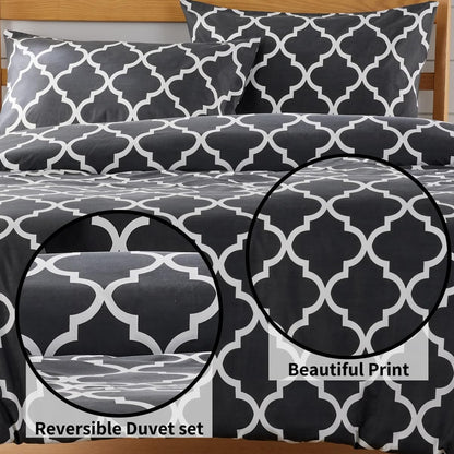 Marrakesh Grey Printed Duvet Cover Set Luxurious Easy Care Polyester Blend Bedding with Pillowcases for Master Bedroom Guest Rooms Dorms Durable and Comfortable by OLIVIA ROCCO
