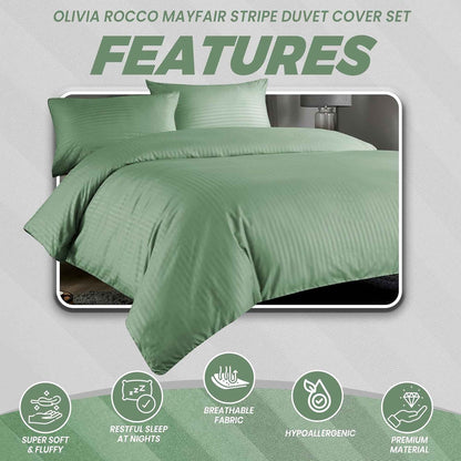 Mayfair Stripe Elegant Reversible Satin Duvet Cover Set with Comforter Multiple Sizes & Colours Luxurious Bedding Collection by OLIVIA ROCCO
