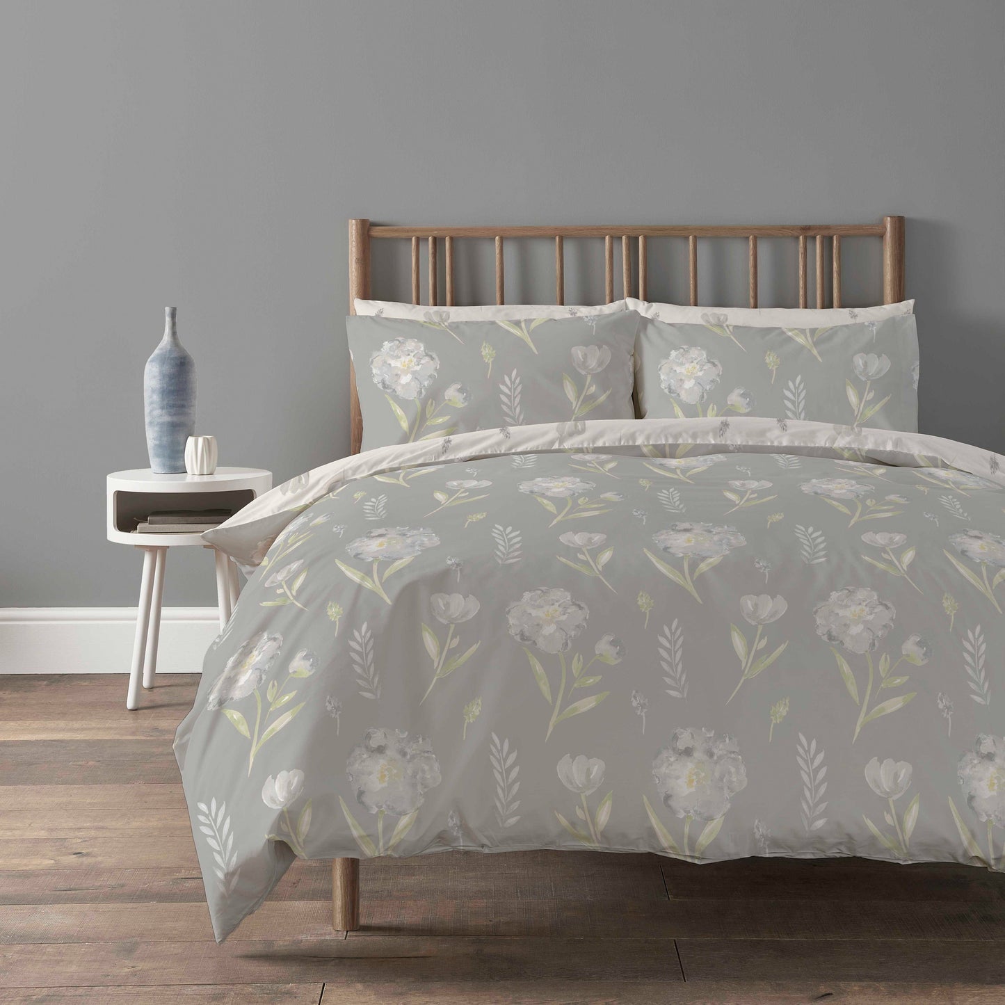 Meadow Grey Duvet Cover Set Super Soft Printed Floral Bedding with Pillow Case Easy Care Quilt Set by OLIVIA ROCCO