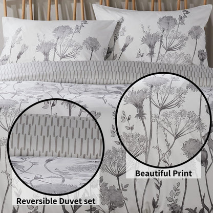 Meadow Grey Reversible Duvet Cover Set with Pillowcases Stylish Chic Design Durable Breathable Polyester Quilt Cover for Master Guest Rooms by OLIVIA ROCCO