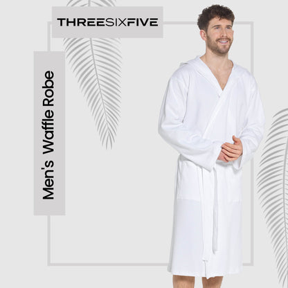 Men’s Hooded Waffle Cotton Bathrobe White Super Absorbent Spa Robe Luxury Dressing Gown for Home & Loungewear by OLIVIA ROCCO
