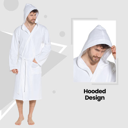 Men’s Hooded Waffle Cotton Bathrobe White Super Absorbent Spa Robe Luxury Dressing Gown for Home & Loungewear by OLIVIA ROCCO
