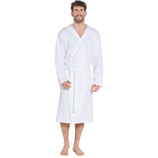 Men’s Hooded Waffle Cotton Bathrobe White Super Absorbent Spa Robe Luxury Dressing Gown for Home & Loungewear by OLIVIA ROCCO